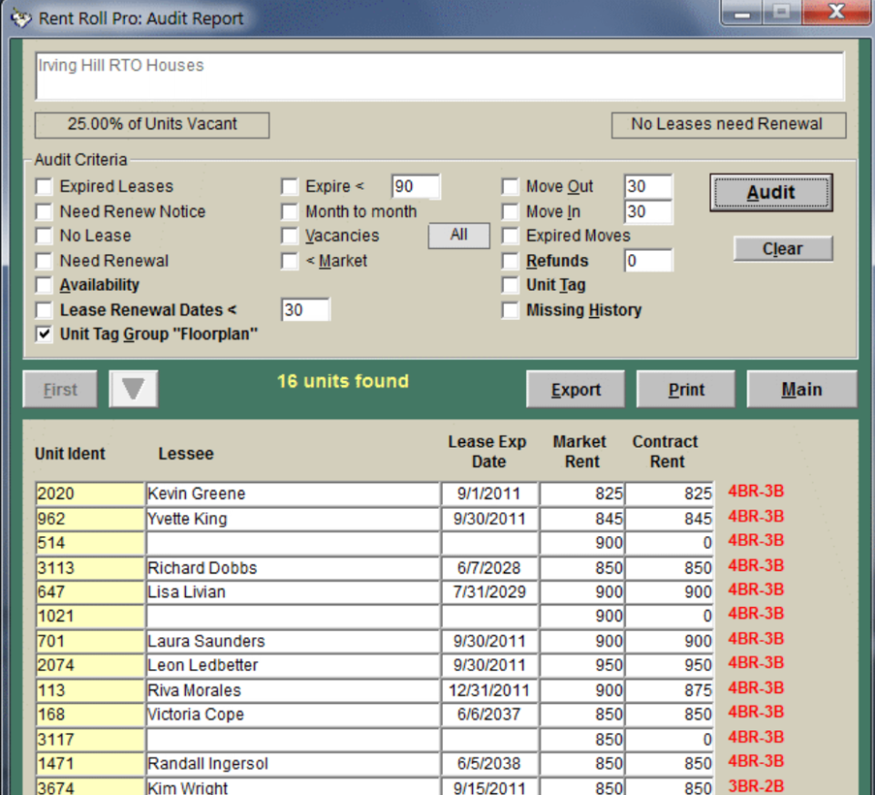 screenshot of Rent Roll Pro